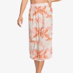 Roxy From Coachella With Fun Beach Tripicsl Coastal Floral Midi Skirt Size L NWT